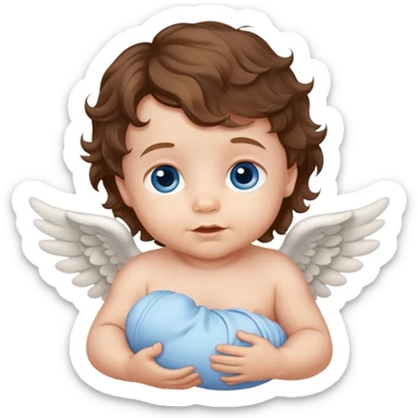 New born Baby boy angel with brown wavy hair blue eyes sticker