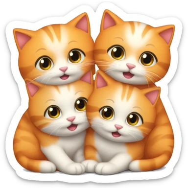 Orange cute 4 kitties together hugging  sticker