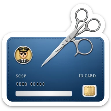 Scissors cutting military ID card in the middle front view sticker