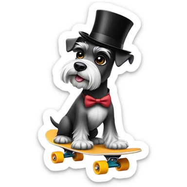Mini schnauzer wearing a top hat on a skateboard sticker