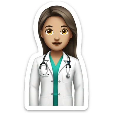Beautiful white doctor with brunette long hair and black eye color sticker