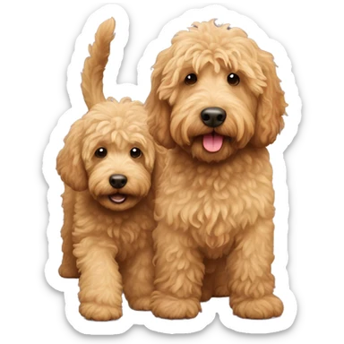 skiny golden labradoodle and big labradoodle playing sticker