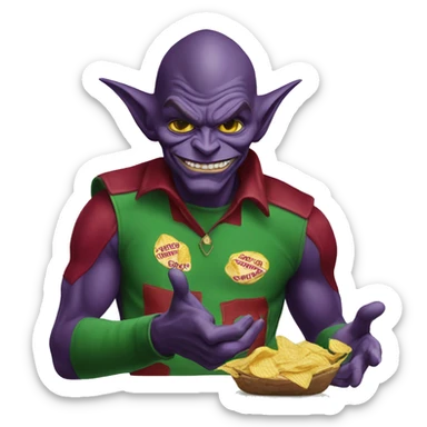 Green goblin with gucci shirt and chips on his hand sticker