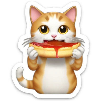 cat eating a flan sticker