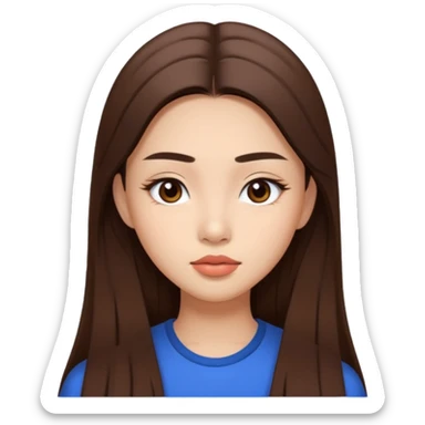a girl with long brown hair and have straight and thick eyebrows asian type with fully lips with brown contour sticker