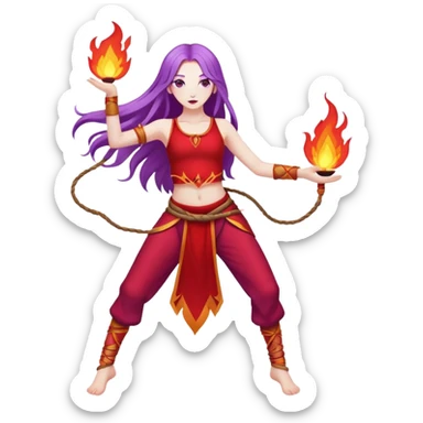 Full body Poi fire dance performer pale skin with long purple hair red clothes sticker