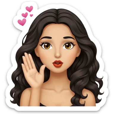 woman with olive skin, brown eyes and long lashes, and long black wavy hair blowing a kiss sticker