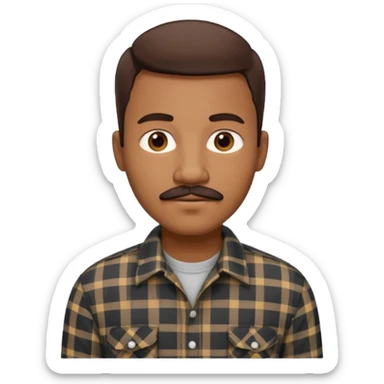 Black man with short brown hair, mustache, wearing a plaid shirt, sophisticated style, software engineer sticker