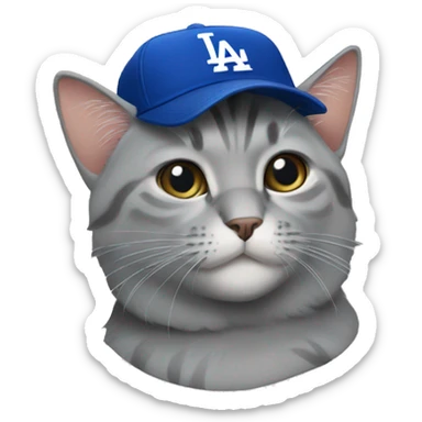 Grey cat wearing dodgers hat sticker