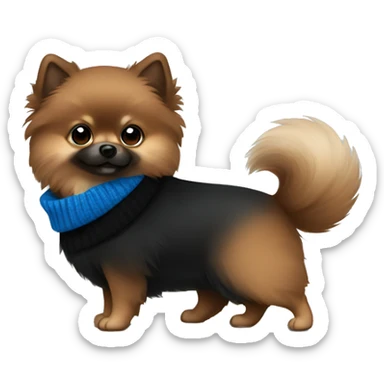 a cute brown and black pomerian with blue sweater sticker