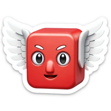 A blocky red creature with white wings and question marks on its eyes. sticker