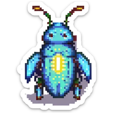 a firefly glowing in a natural setting, pixel art style sticker