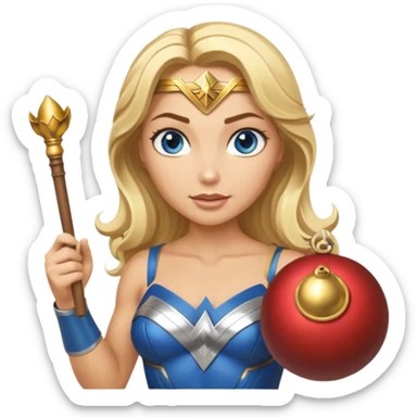 Blonde blue eyes Wonder Woman holding bell and baton sticker