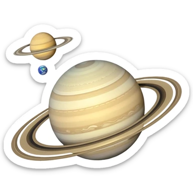 stylized planet Saturn with a ring and a tiny satellite emoji sticker