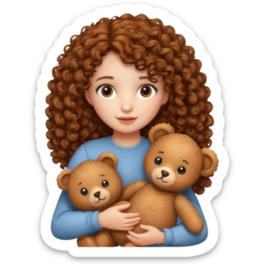 curly hair girl with bear  sticker