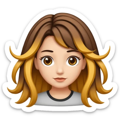 Uma garota de cabelos cacheados com mechas loiras, com pele morena clara e óculos sticker