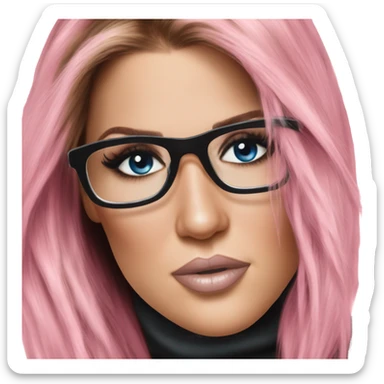 Photo Realistic khloe kardashian stylish pink hair BLUE eyes and glasses rock chick sticker