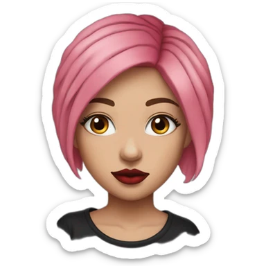 young-women-long-pink-hair-blue-eyes-red-lips-black-t-shirt-with-tattoo-and-bandage-on-the-nose sticker