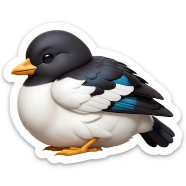 Meme-Worthy Cute Sleeping Magpie Portrait Emoji, Head resting peacefully with a contented smile, showcasing a sleek, elegant form with eyes gently closed in serene slumber and glossy, contrasting plumage, Simplified yet adorably endearing features, highly detailed, glowing with a soft, drowsy urban light, high shine, relaxed and utterly lovable, stylized with an air of playful laziness, soft glowing outline, capturing the essence of a sleeping magpie that feels destined to become the next viral icon of adorable rest! sticker