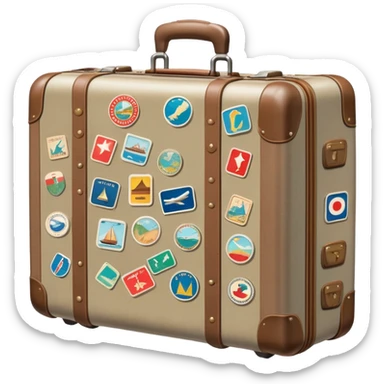 Suitcase with travel stickers, subdued colors, not vivid sticker