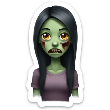 girl zombie with black long hair with teeth and serious face  sticker