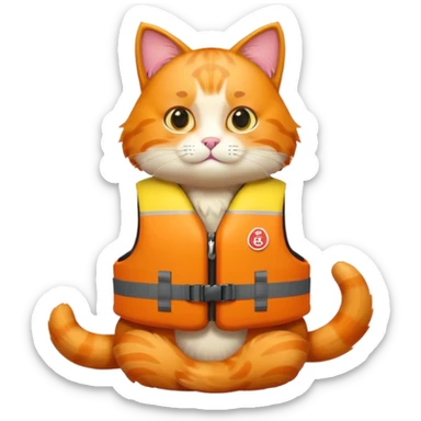 Big orange saviour cat emoji full body with life vest  sticker