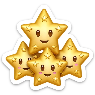 3D iPhone style emoji of classic sparkles, three golden shining stars with glowing edges, isolated on white background, soft shadows, high detail, playful and cute. sticker