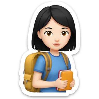 girl with black hair in short sleeves going to school sticker