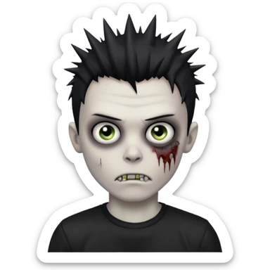 zombie boy with spiky black emo hair and a black shirt sticker