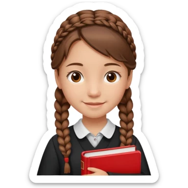 brown braid hair girl kid, student, black gile, red book sticker