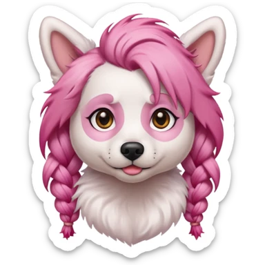 braided haired dog pink hair sticker
