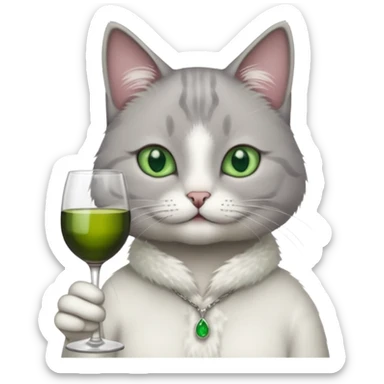 gray Cat sitting On A Couch holding Wine sticker