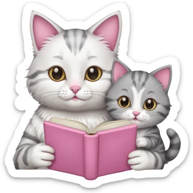 A cute mother cat and kitten reading a book together sticker