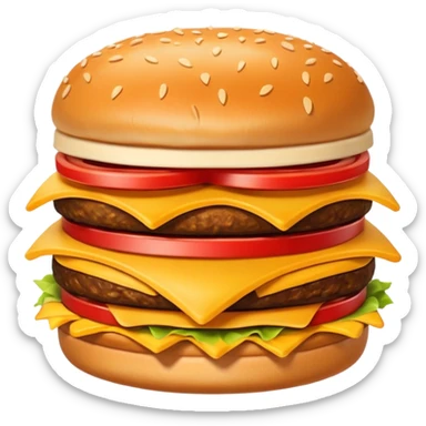 A clean and simple icon of fast food in emoji-style illustration. A burger with fries, naggets and shaverma, bright and bold colors, simple shapes, flat design, high contrast, inviting and appetizing. sticker