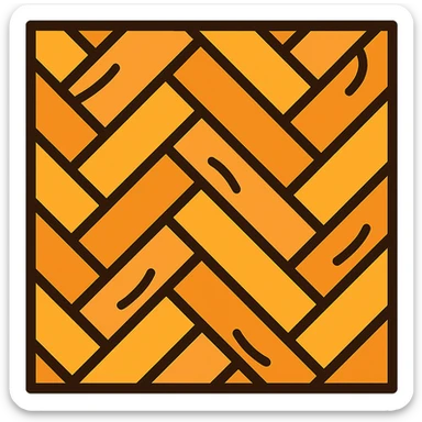 European hardwood floor icon, herringbone pattern, warm tones, top-down view, color outline style sticker