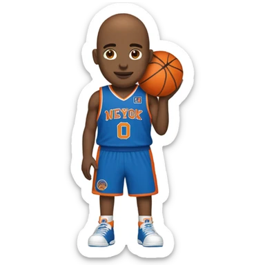 Basketball player with bald head and orange and blue NYK uniform # 30 sticker