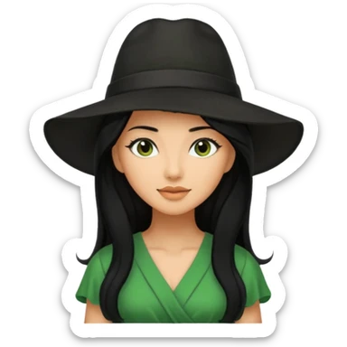 green dress black long hair black hat sticker