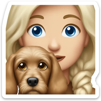 blue eyed old blonde lady with brown Cockapoo puppy dog sticker