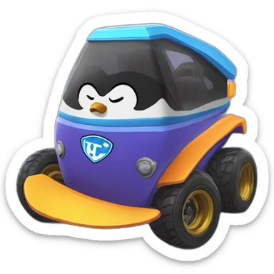 un pingouin qui conduit une voiture de rocket league sticker
