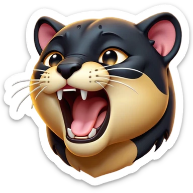Cinematic Cute Yawning Panther Portrait Emoji, Head tilted slightly with a dramatic, wide-open yawn, showcasing a sleek, shadowy form with drowsy, half-closed eyes and a relaxed, open expression, Simplified yet irresistibly adorable features, highly detailed, glowing with a soft, cozy dark glow, high shine, relaxed yet expressive, stylized with a dash of whimsical elegance, soft glowing outline, capturing the essence of a drowsy yet affectionate jungle guardian that appears ready to stretch out for a nap! sticker