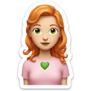 Ginger girl with green eyes and eyeliner inside a pink heart sticker