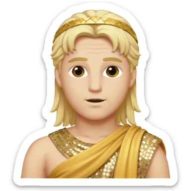 Apollo from Roman Deities with long blonde hair, gold sequin toga sticker