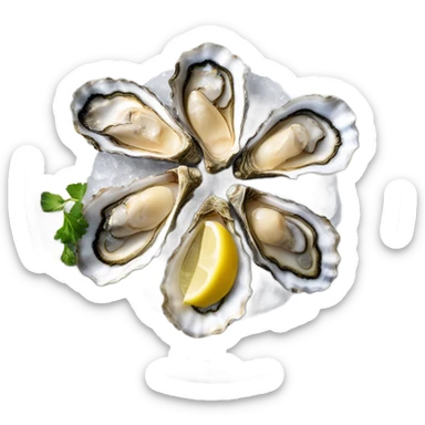12 oysters on the round silver plate with 2 slices of lemon sticker