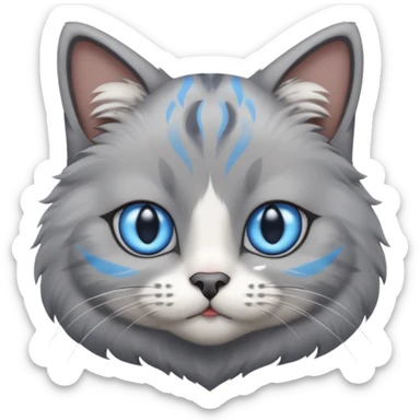 a gray cat with blue eyes on its FOREHEAD sticker