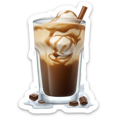 Cool iced coffee drink in a clear glass so the swirl of creamer mixing in is visible with ice cubes floating  sticker