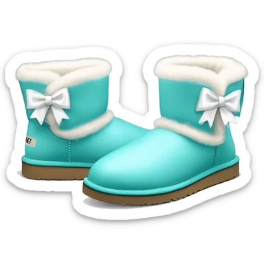Realistic pair of tiffany blue fur Ugg boots  with white ribbon bows. sticker