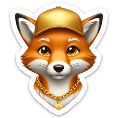 fox wearing a gold chain and cap sticker