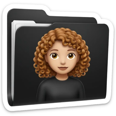 A **simple emoji-style icon** of a **black transparent plastic folder**, sleek and minimal, with **rounded corners**, subtle translucency, soft shading, and a **small logo of a canela-skinned girl with curly hair** on the front.
 sticker