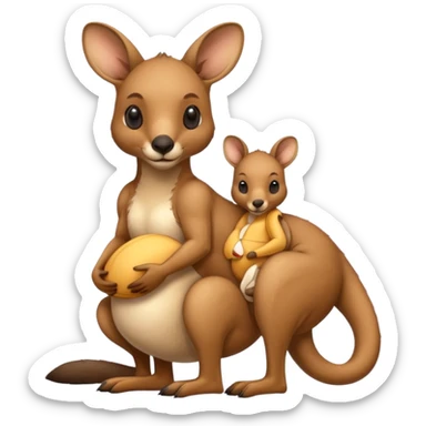 A kangaroo which has its baby kangaroo in its pouch sticker