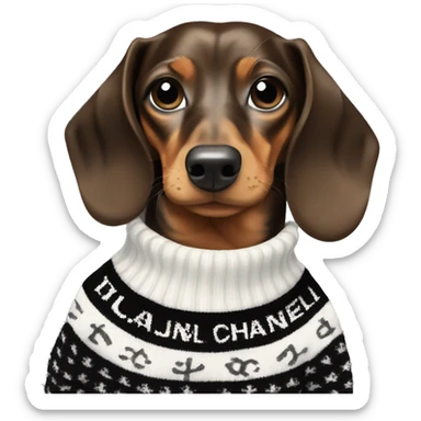 Dachshund wearing black and white Sweater with chanel logo Dachshund wearing black and white Sweater with chanel logo  sticker